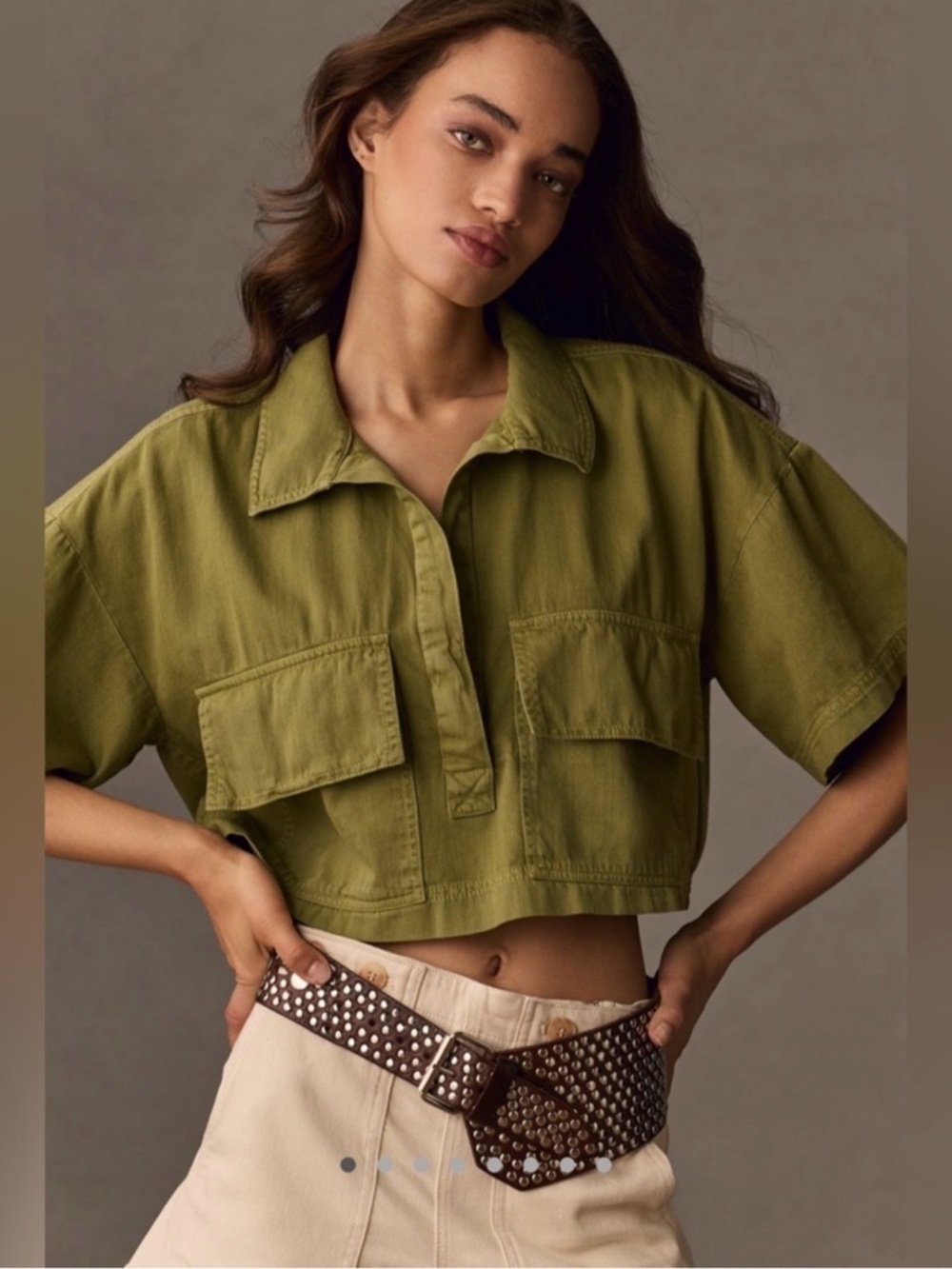Pilcro Anthropologie Khaki Green Utility Cropped Shirt